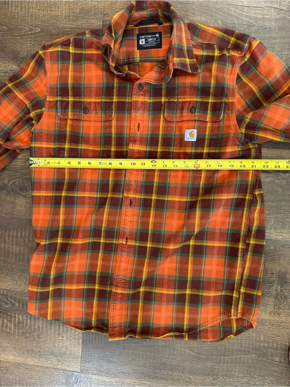 Carhartt Loose Fit Plaid Flannel Shirt Men’s Medium Orange Brown 100% Cotton